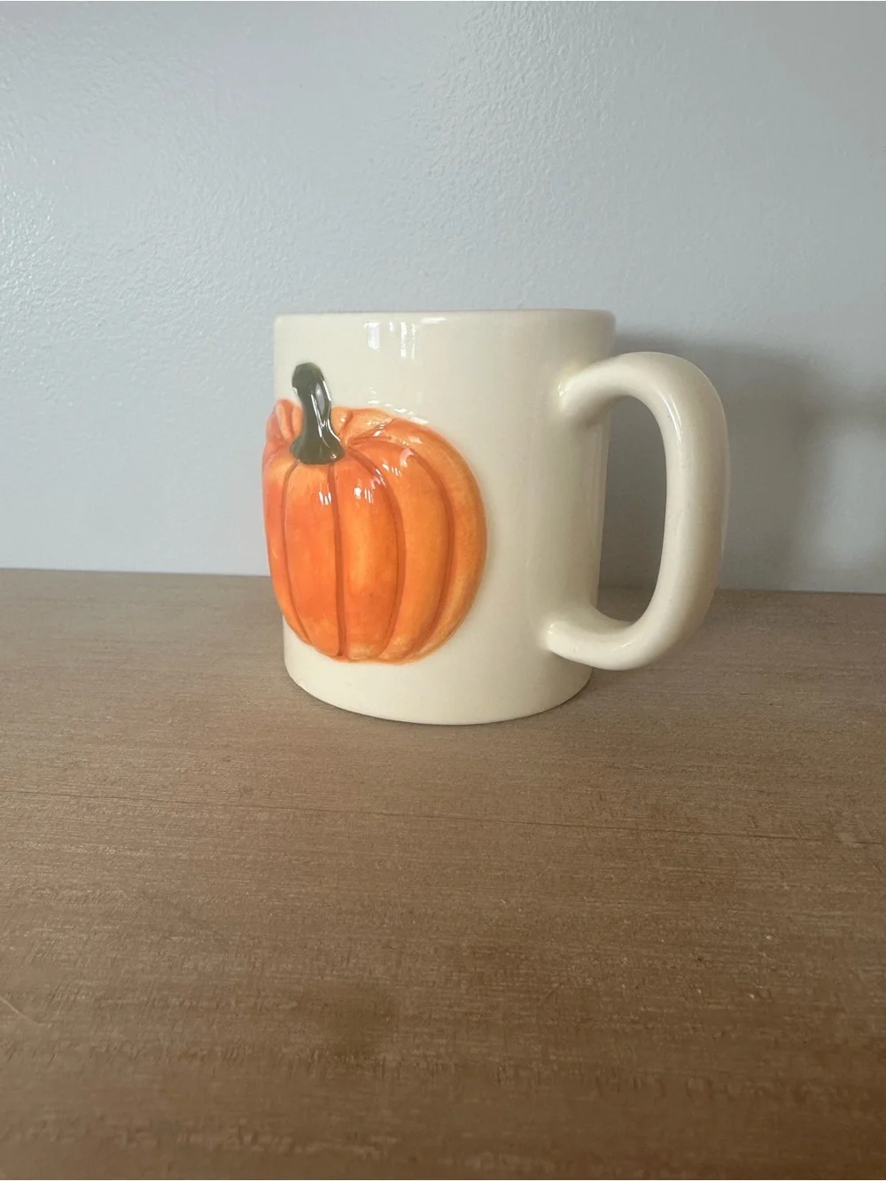 Cream Ceramic Pumpkin Mug - Orange Fall Coffee Cup - Picture 3 of 4
